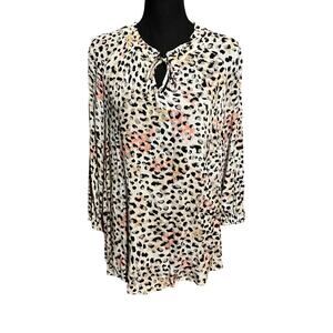 Tribal Animal Print Long Line Blouse Top Women's M Medium